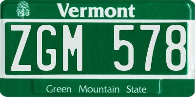 VT license plate ZGM578