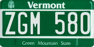 VT license plate ZGM580