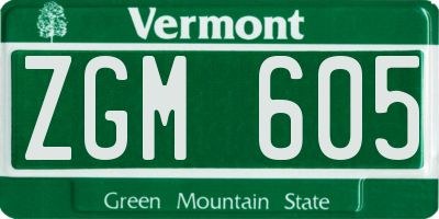 VT license plate ZGM605