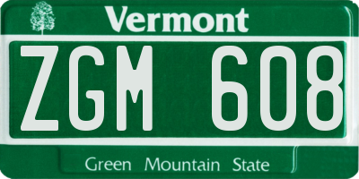 VT license plate ZGM608