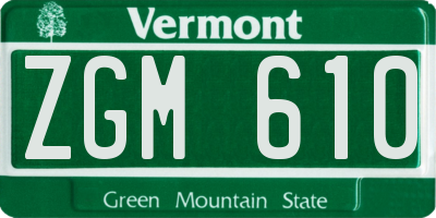 VT license plate ZGM610