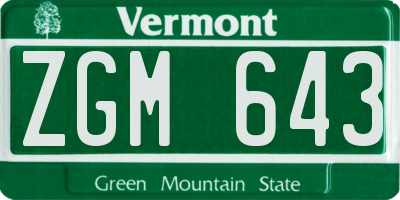 VT license plate ZGM643