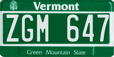 VT license plate ZGM647