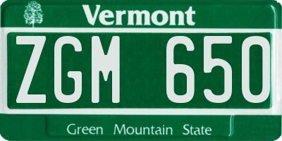 VT license plate ZGM650