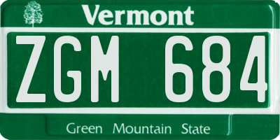 VT license plate ZGM684