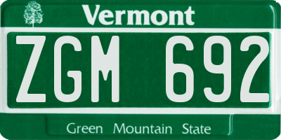 VT license plate ZGM692