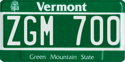 VT license plate ZGM700