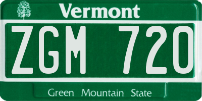 VT license plate ZGM720