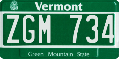 VT license plate ZGM734