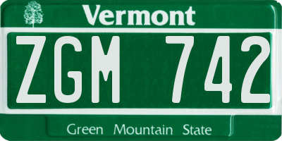VT license plate ZGM742