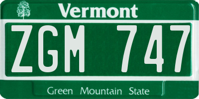 VT license plate ZGM747