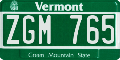 VT license plate ZGM765