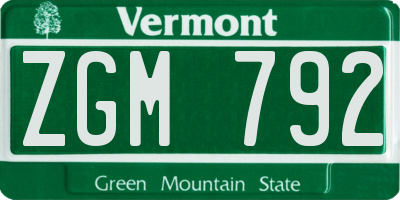VT license plate ZGM792