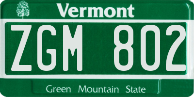 VT license plate ZGM802