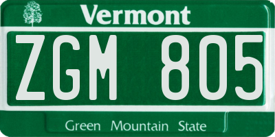 VT license plate ZGM805