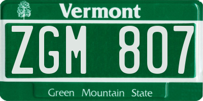 VT license plate ZGM807