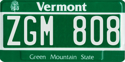 VT license plate ZGM808