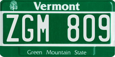 VT license plate ZGM809