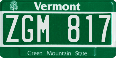 VT license plate ZGM817