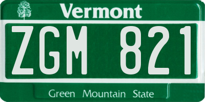 VT license plate ZGM821