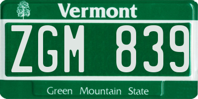 VT license plate ZGM839