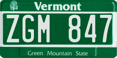 VT license plate ZGM847