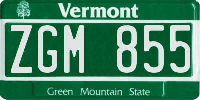 VT license plate ZGM855