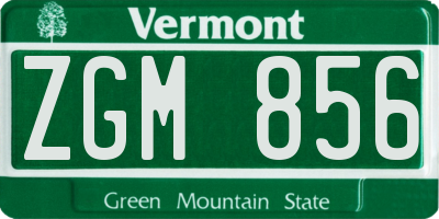 VT license plate ZGM856