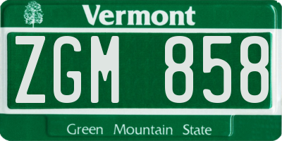 VT license plate ZGM858