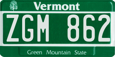 VT license plate ZGM862