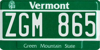 VT license plate ZGM865