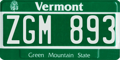 VT license plate ZGM893