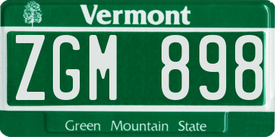 VT license plate ZGM898