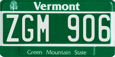 VT license plate ZGM906
