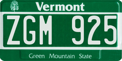 VT license plate ZGM925