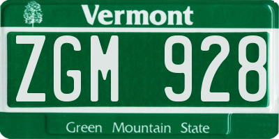 VT license plate ZGM928