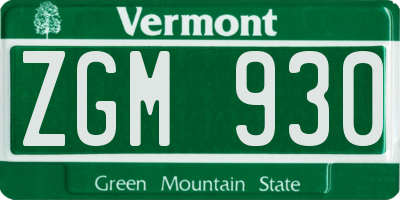VT license plate ZGM930
