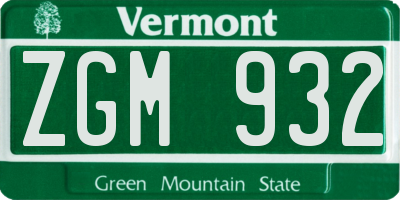 VT license plate ZGM932