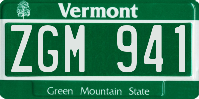 VT license plate ZGM941