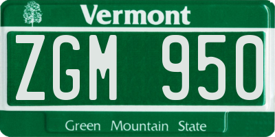 VT license plate ZGM950