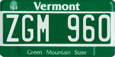 VT license plate ZGM960