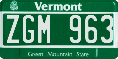 VT license plate ZGM963