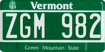 VT license plate ZGM982