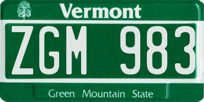 VT license plate ZGM983