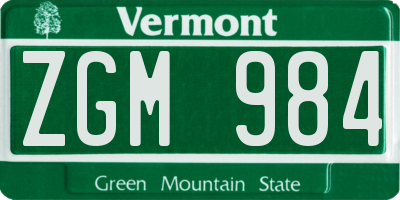 VT license plate ZGM984