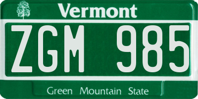 VT license plate ZGM985