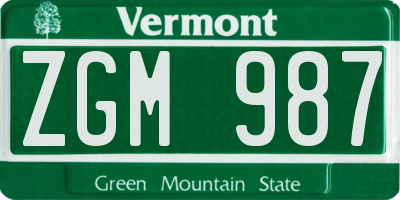 VT license plate ZGM987