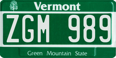 VT license plate ZGM989