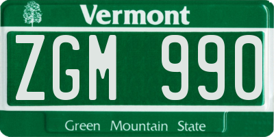 VT license plate ZGM990