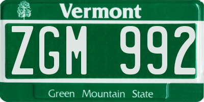 VT license plate ZGM992